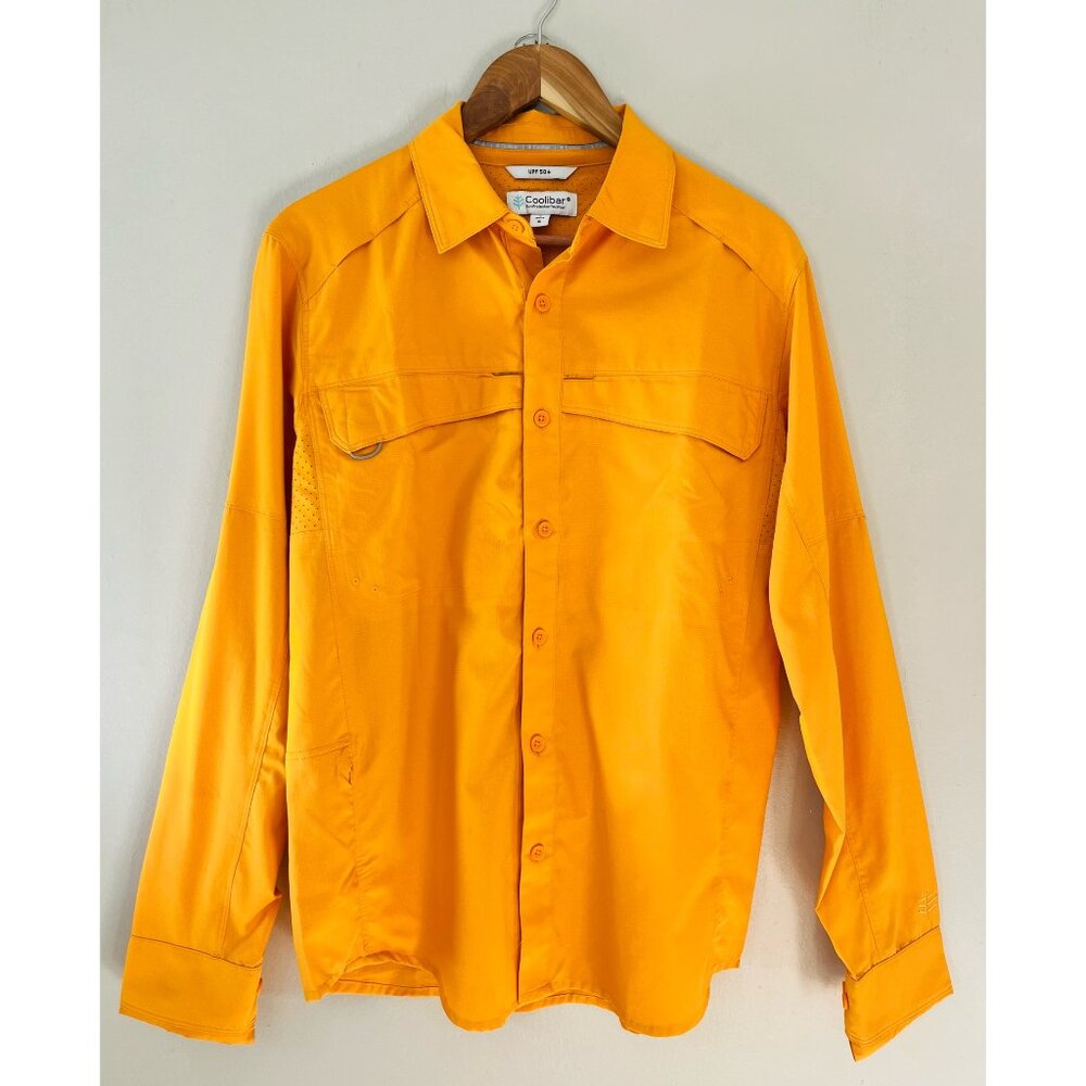 Coolibar Sz S Yellow Mens Nassau Fishing‎ Shirt UPF 50+ Outdoor Wear Pockets